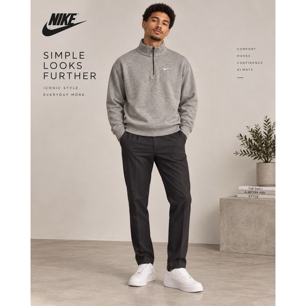 Size S- Nike Solo Swoosh Men's Gray Heather 1/2 Zip Fleece Mock Neck